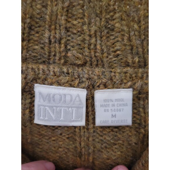 100% WOOL Moda Intl Boho Sweater Green ZiP - Picture 8 of 8